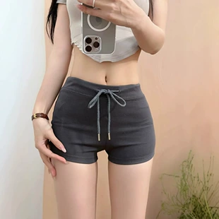 Spring trousers, shorts, drawstring, high waist, slim fit