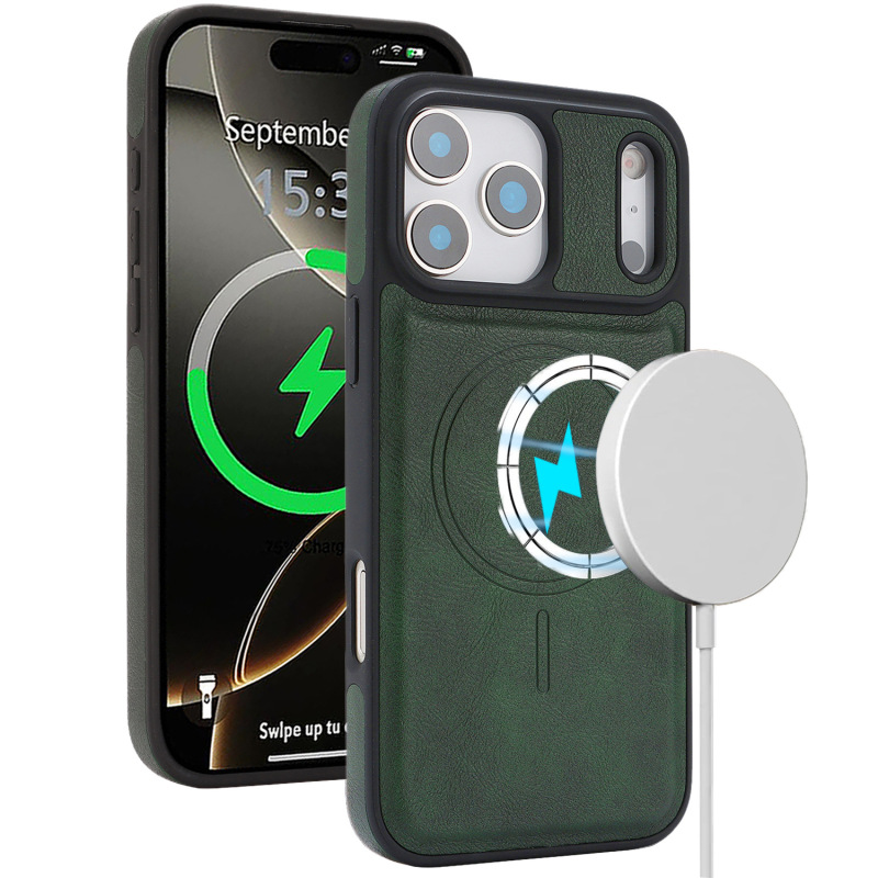 适用iPhone17ProMax无线充磁吸皮套高档手机壳侧贴皮内植绒17Pro|undefined