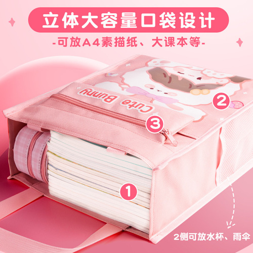 Cartoon large-capacity tutoring bag canvas tote bag primary school student carrying book bag boy and girl homework bag study document bag