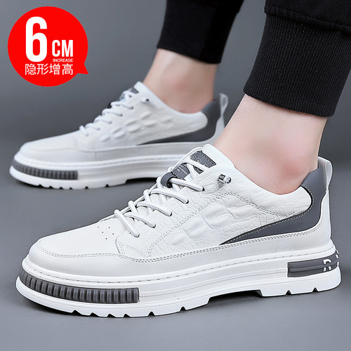 Sanlima's new men's shoes, sports and leisure inner heightening men's leather shoes, white shoes, fashionable men's single shoes wholesale
