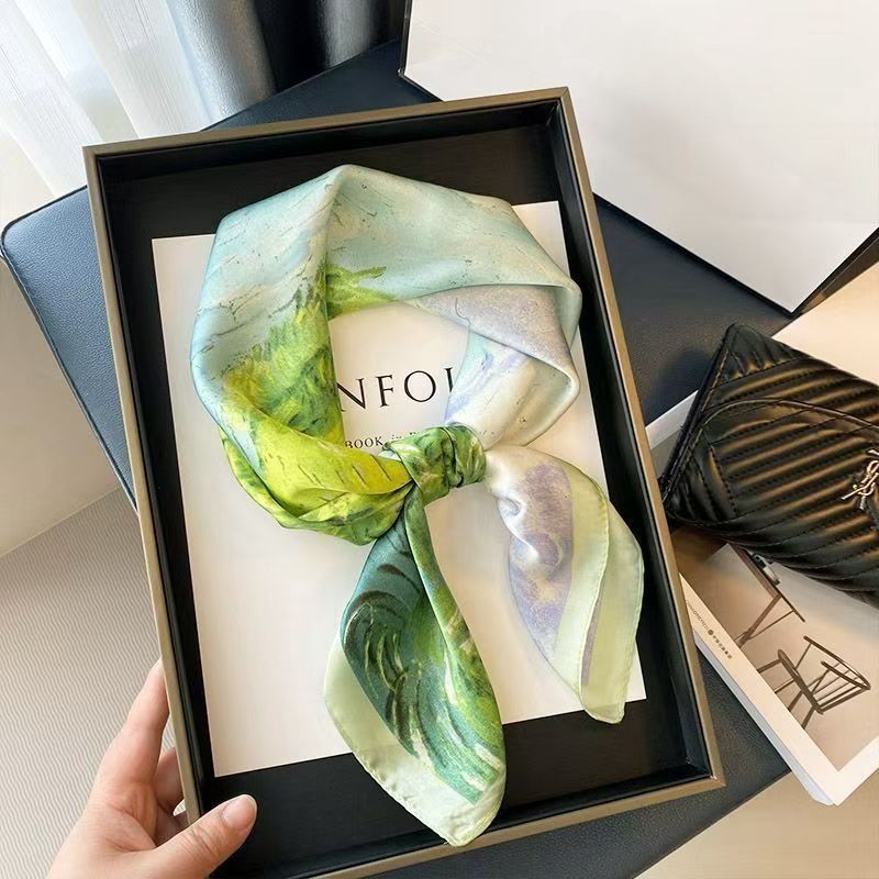 New Silk Satin 70cm Versatile and Stylish Imitation Silk Mulberry Silk Summer Decorative Scarf for Middle-Aged and Elderly People Neck Protection Small Silk Scarf