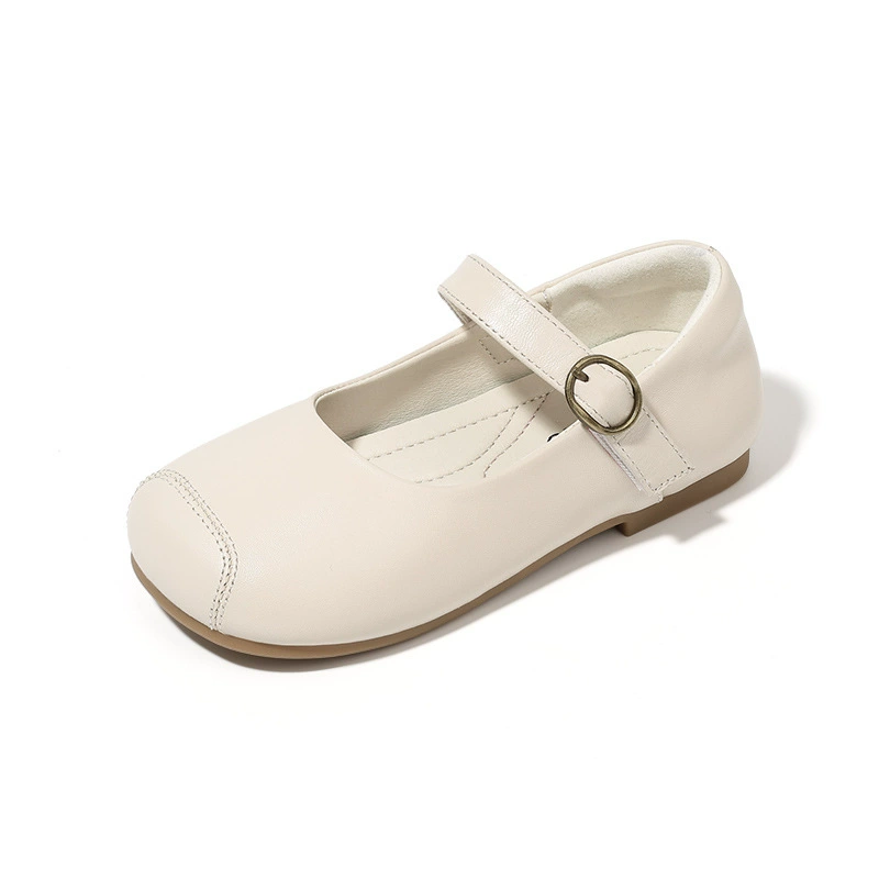 Детские кожаные туфли для девочек, весна 2025, новые, модные туфли-бобы, чёрные, лёгкие, с мягкой подошвой, для малышек.