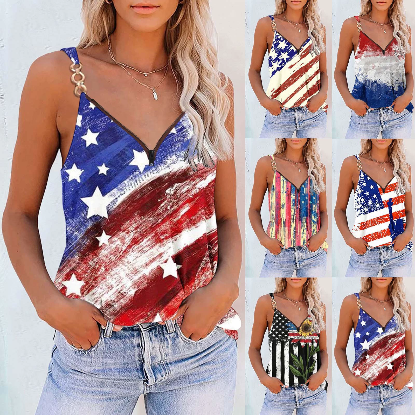 2023 Amazon Wish Independent Station Европейская и американская мода женская летняя независимость День молнии жилет спот