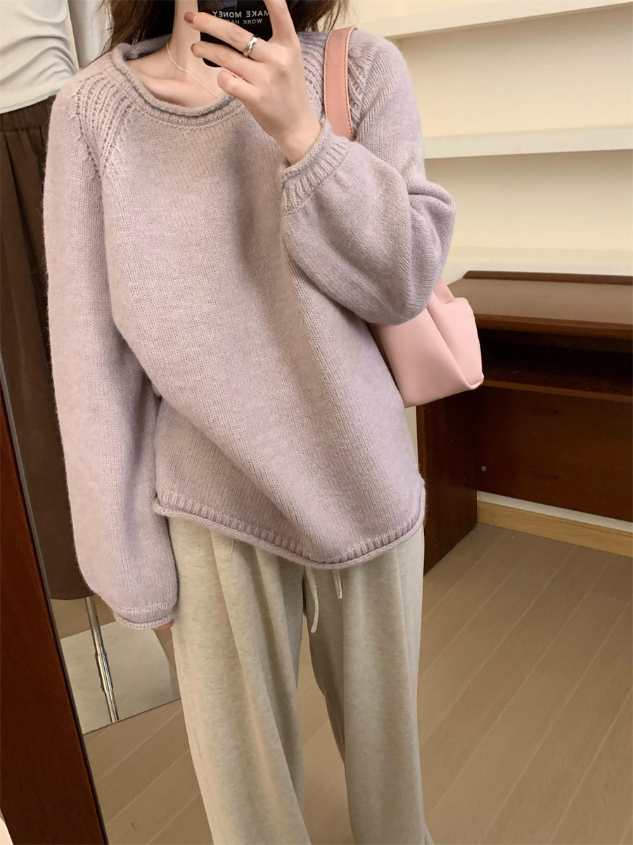 Estilo de leche suave glutinoso pullover aguja gruesa rosa roja suéter cuello redondo perezoso que basa la primavera y el otoño nuevo punto flojo superior para las mujeres image 10