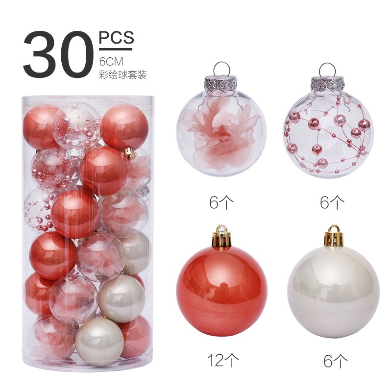 Transfronterizo en stock decoraciones de Navidad 6cm/30 piezas bola transparente traje de bola de Navidad árbol de Navidad colgante