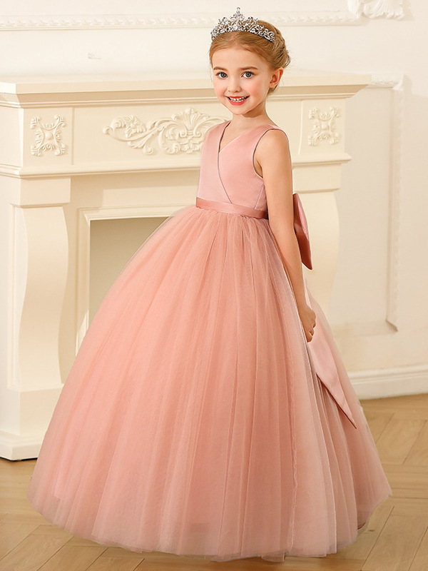 Vestido de Fiesta Infantil Transfronterizo, Sin Mangas, de Satén y Malla, Falda Tutú para Niñas, Vestido Largo para Niñas Pequeñas y Medianas