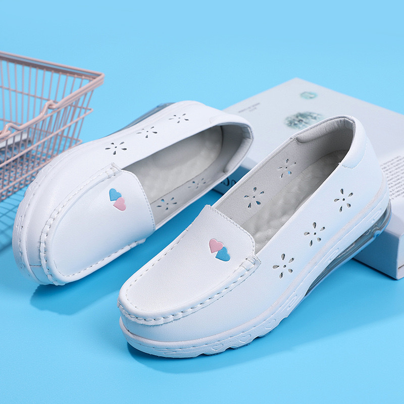 Zapatos de enfermera de piel de vaca, suela suave de cuero, pies transpirables, no cansados, hospital, clínica, salón de belleza, zapatos de trabajo, zapatos de mujer de primavera en stock