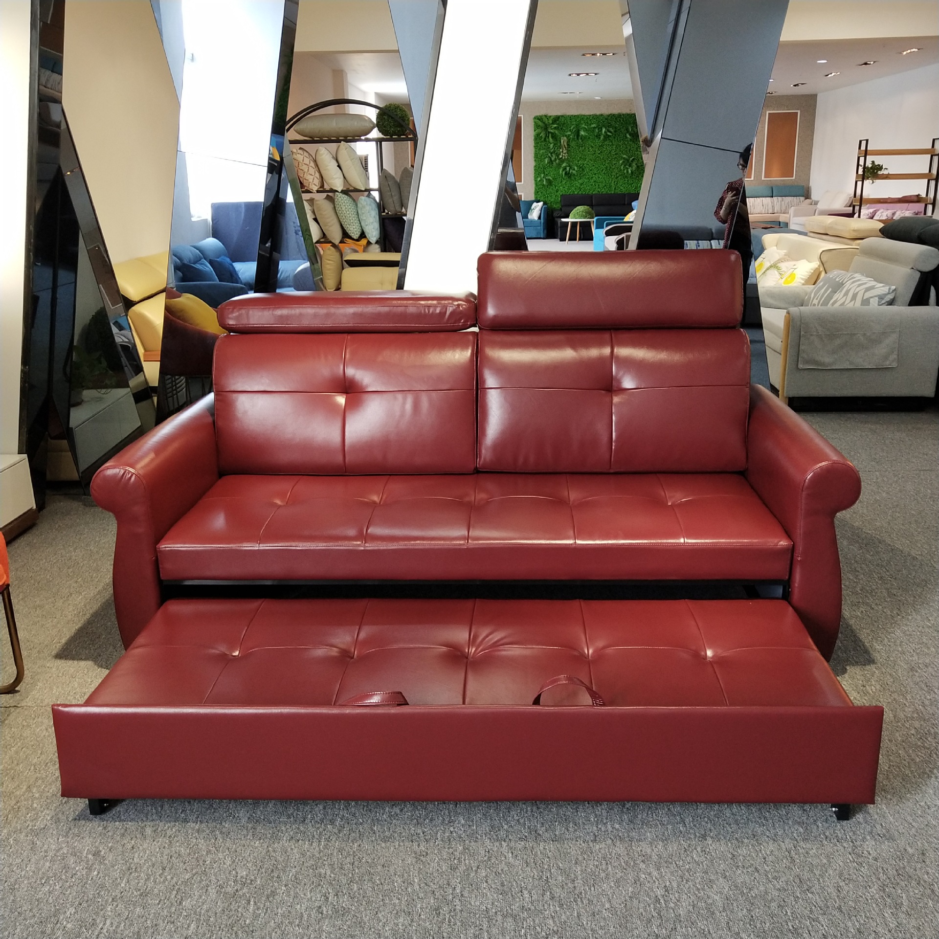 Sofá cama de cuero moderno simple y de alta calidad plegable de doble uso, sala de estar lujosa moderna multifuncional doble sofá triple