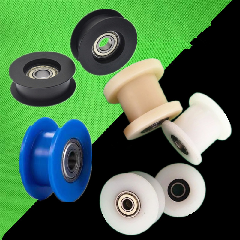 尼龙滑轮凹槽平轮H槽皮带轮工字塑料压链滚轮链条涨紧轮槽25-35