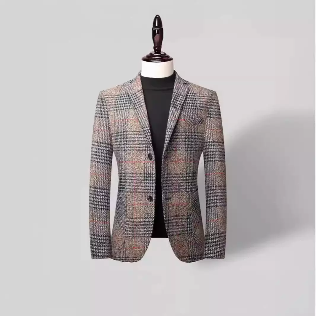 2025新款男士秋冬格子西服外贸男士休闲西服厂家直销绅士正装