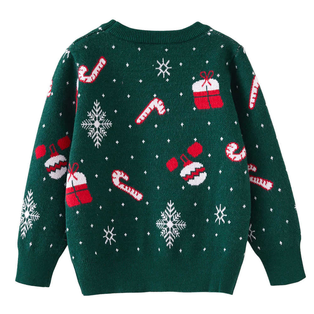 Navidad 2023 Otoño e Invierno jacquard suéter para niños cuello redondo Jersey niños y niñas suéter de fondo entrega de una pieza