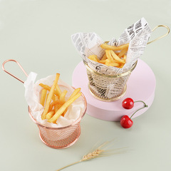 Iron electroplated fried basket American creative tableware fried basket new snack French fries basket Western restaurant cone fried chicken plate basket