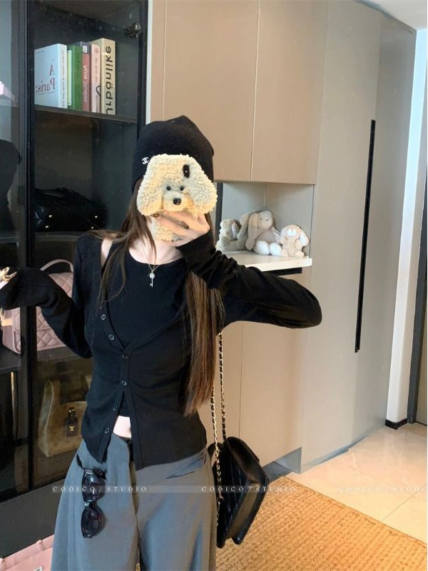 修身显瘦背心开衫两件套装女2025初秋季设计感长袖T恤打底衫上衣|undefined