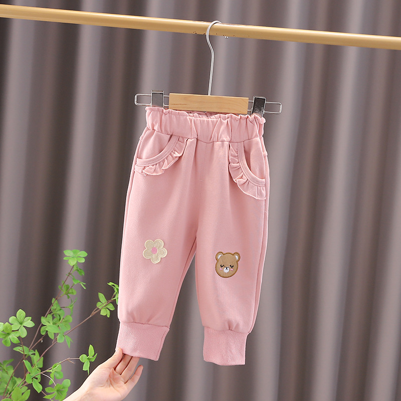 핑크 꽃 곰 머리 바지 싱글 피스