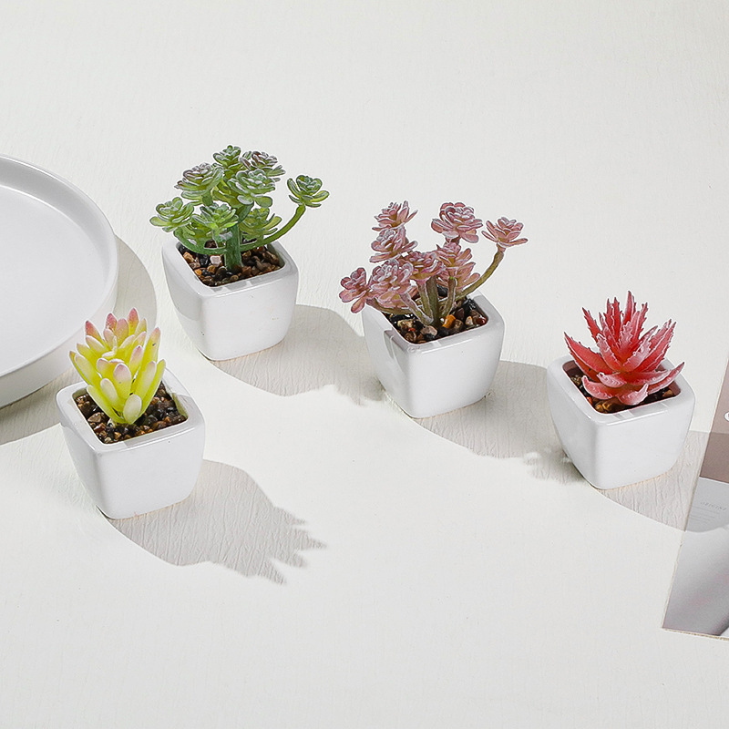 Simulación transfronteriza de porcelana floc de macetas pequeñas macetas verdes de mesa decoración ornamentos artesanías bonsai spot directo