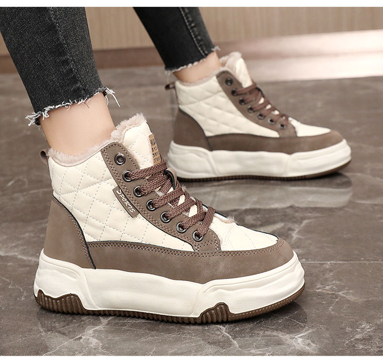 KT2510 nouvelle version coréenne automne hiver 2024 avec des bottes de neige mi-hautes en peluche pour femmes à blocage de couleur, augmentant la hauteur_voghion.com