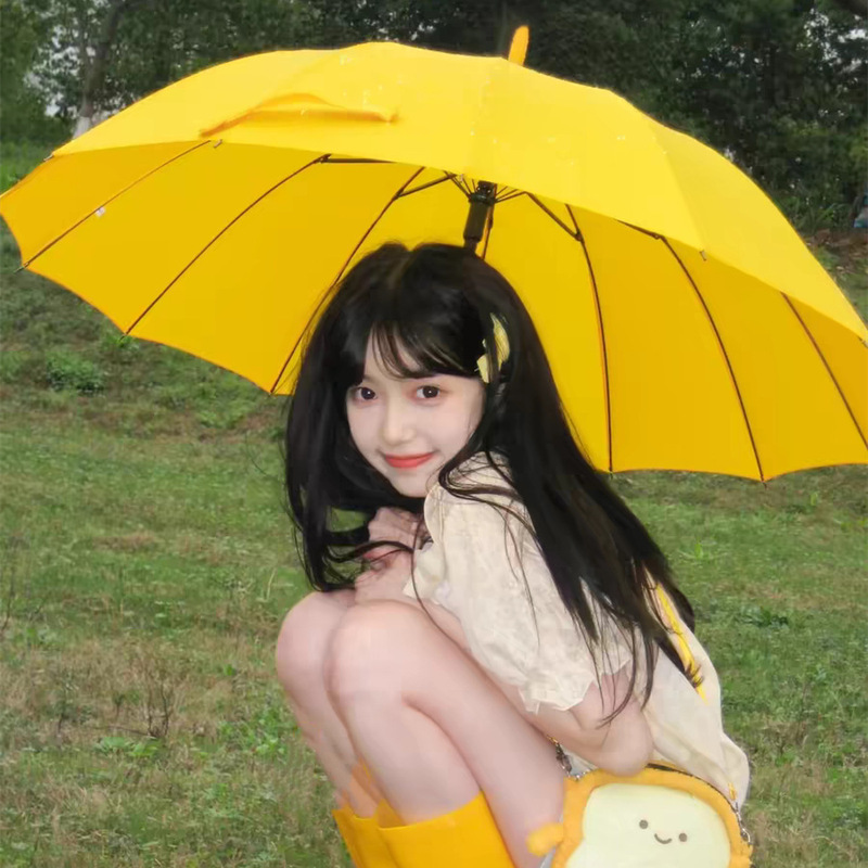 Carrying good-zai and running high-value Korean drama small yellow umbrella forest rate with yellow umbrella wind-resistant long-handled sunny umbrella for men and women
