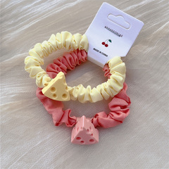2 Pack Yellow and Pink Cheese Hair Bands - Non-Damaging, Small Intestine Loops, Sweet and Cute, High Elasticity, Durable, for Girls