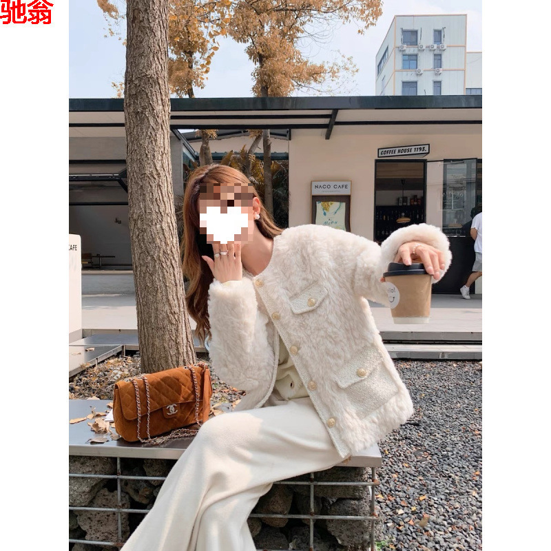 Y9Z Fur High-grade Loose Chanel Style 2023 Lamb New Plush All-match Thickened Coat Autumn and Winter Round Neck Top Y9Z Fur High-grade Loose Chanel Style 2023 Lamb New Plush All-match Thickened Coat Autumn and Winter Round Neck Top