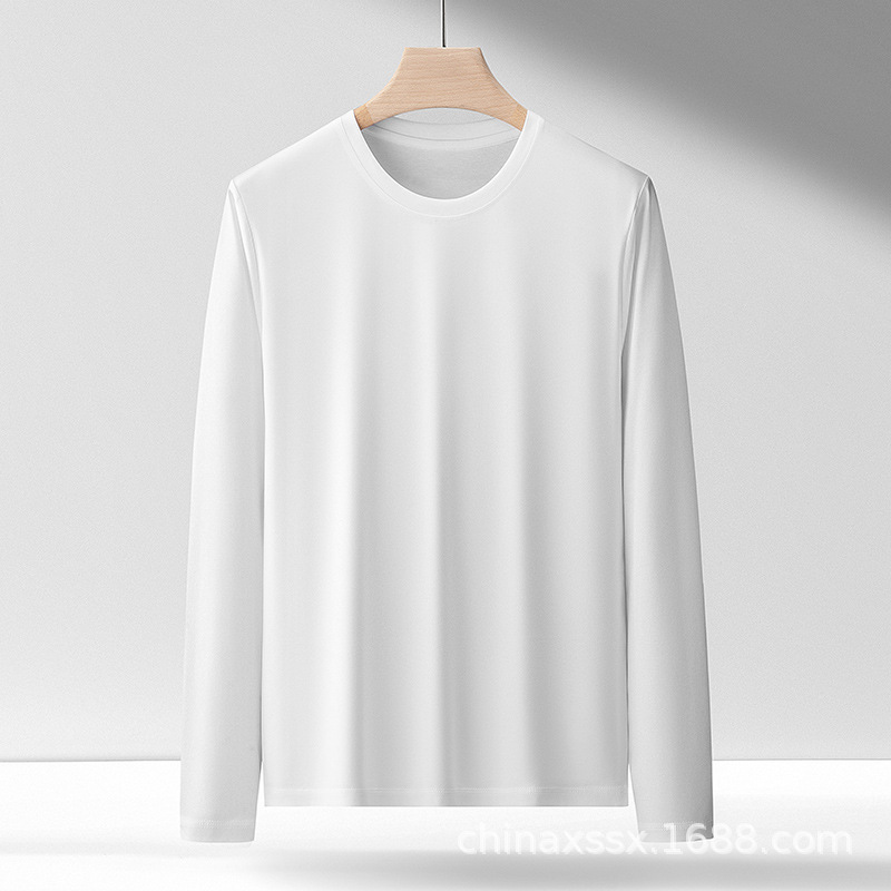 De alta gama de productos genuinos de algodón Pima de caballo cuello redondo de manga larga Camiseta de algodón puro color sólido de manga larga pullover hombres y mujeres camisa de fondo