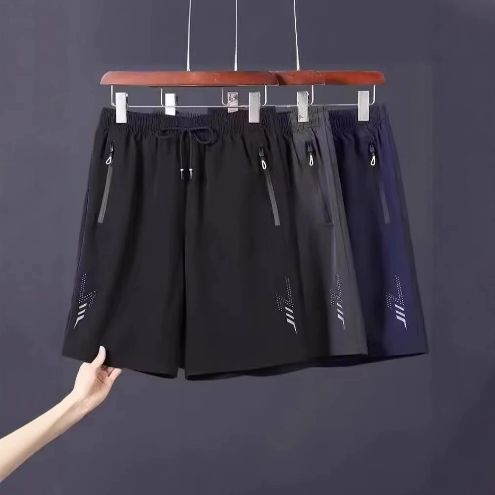 Men's summer silk sports shorts, thin quick dry beach trousers for leisure, plus size
