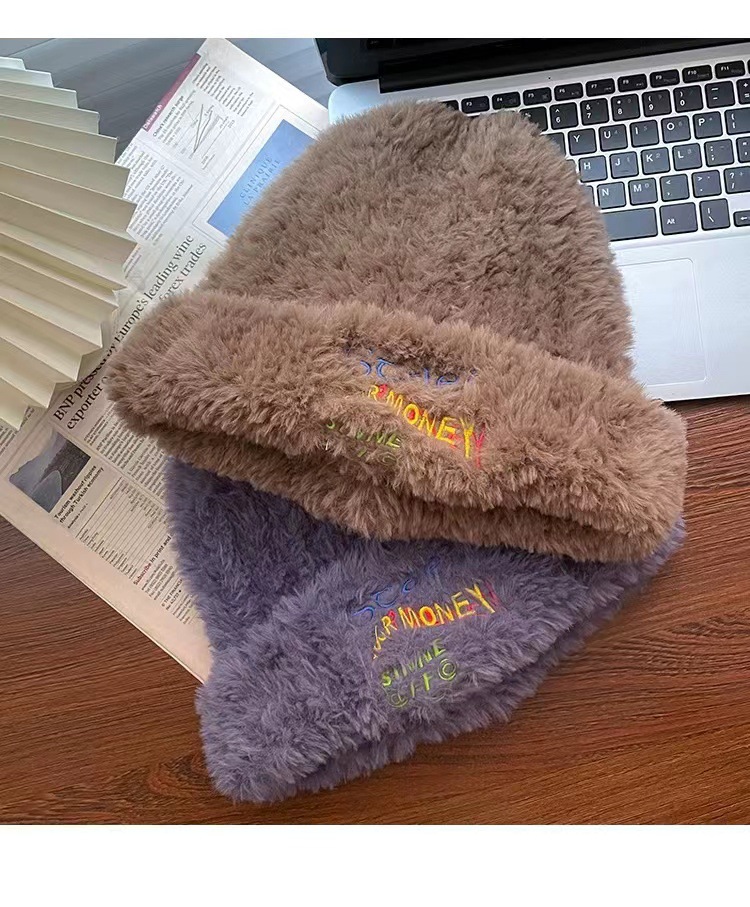 Gorro de felpa para mujer, versión coreana, tejido grueso y cálido, con cara visible, ideal para otoño e invierno._voghion.com