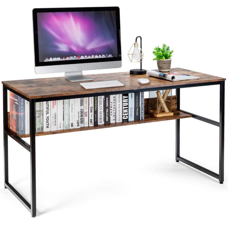 55inch Computer Desk with Bookshelf Study Writing Desk with Storage Shelves and Strong Metal Frame 55inch Computer Desk with Bookshelf Study Writing Desk with Storage Shelves and Strong Metal Frame