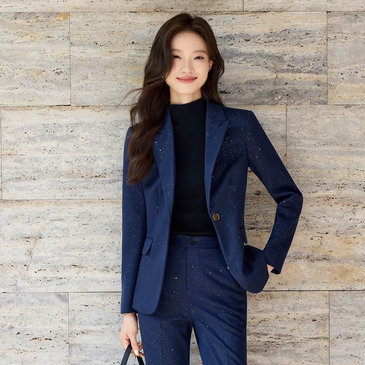 High-end woolen suit jacket for women, autumn and winter, elegant navy blue formal suit set, civil servant interview uniform.