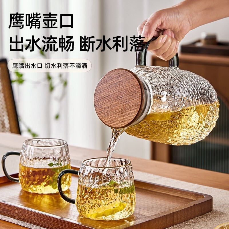 高ホウケイ酸耐熱ガラスウォーターカップ家庭用ティーカップ透明氷河パターンマグダークグリーンハンドルビッグベリーコーヒーカップ|undefined