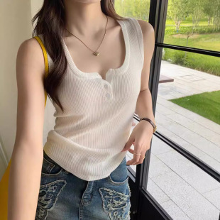 Women's Camisole Summer New Slim-fit All-match Short Slim-fit Sexy Bottoming Button Top for Outer Wear
