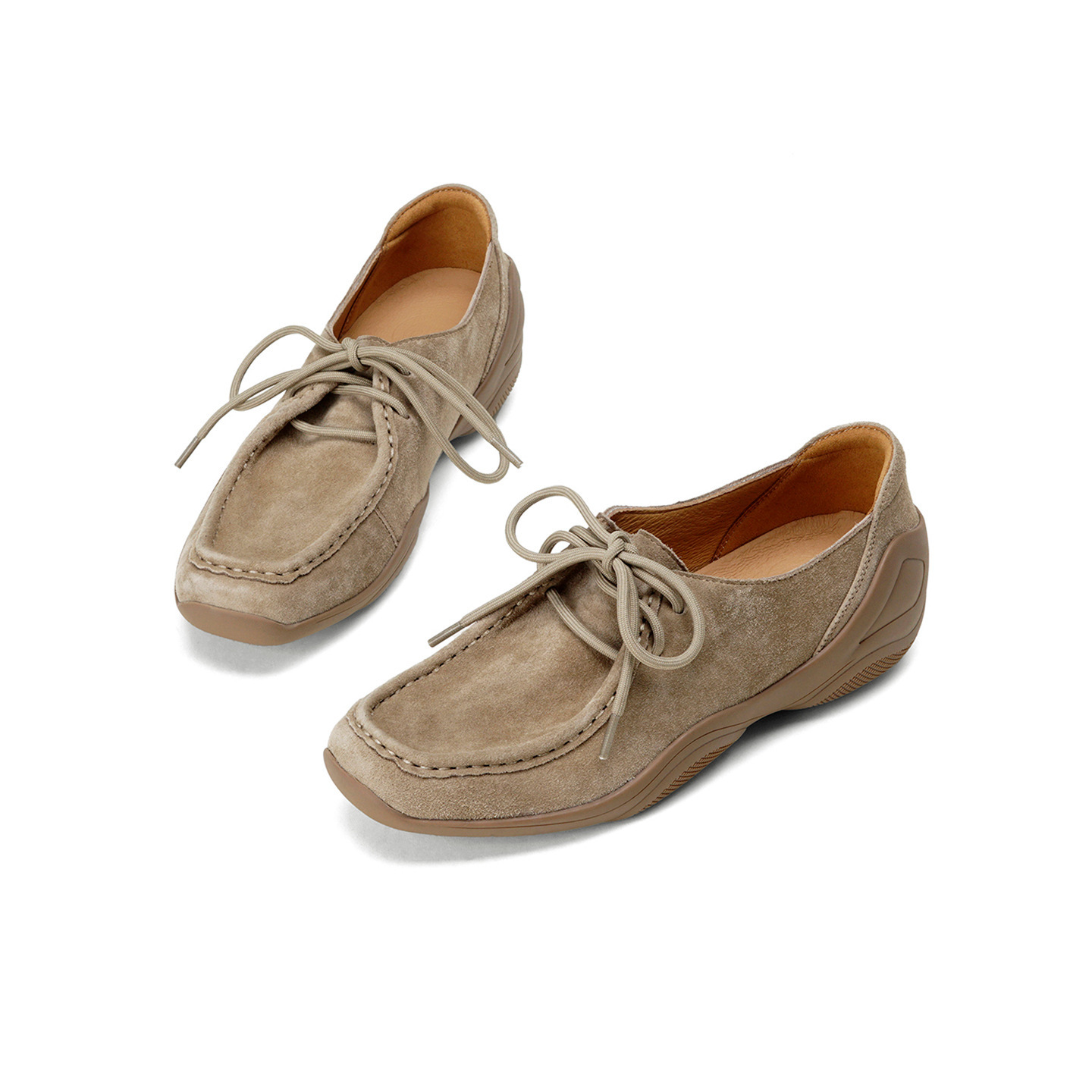 Giày lười nữ mũi vuông da cừu mềm phong cách DeTrain vintage buộc dây — đen chi tiết 17