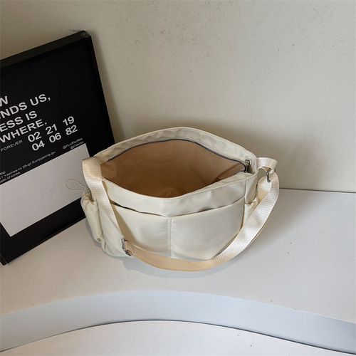 Spring New Casual Women's Crossbody Bag Korean Style Literary Plain Color Student Shoulder Bag Large Capacity Simple Tutoring Bag