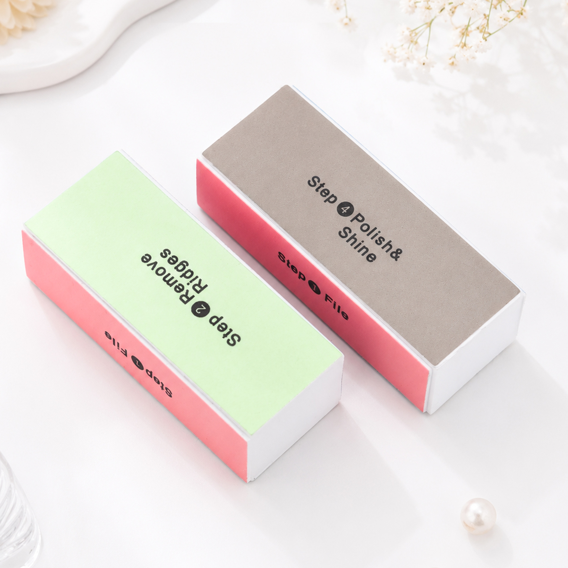 Herramientas para decoración de uñas: bloque de pulido de cuatro lados, lima de uñas, herramienta de pulido de esponja cuadrada, bloque de tofu, tira de pulido y lijado.