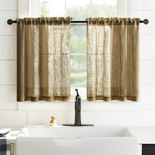 Bamboo-like linen transparent opaque texture gauze curtain fabric Japanese-style silent wind polyester belly hemp short curtain