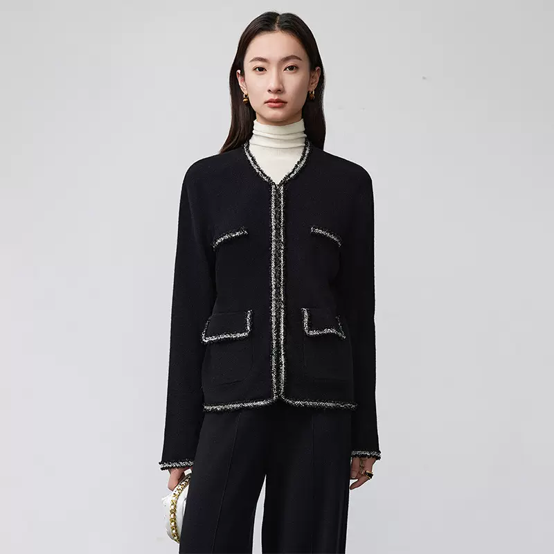 严选秋冬女士100%绵羊毛小香风针织衫气质休闲百搭上衣高级感衣服