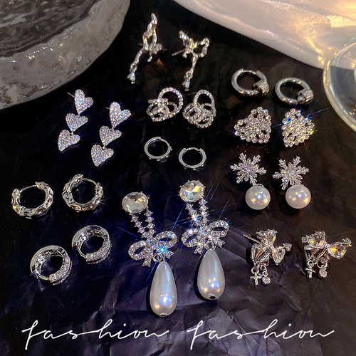 925 Silver Needle Pearl Zircon Earrings Women's High-end Niche Temperament Cold Style Earrings Earrings Wholesale