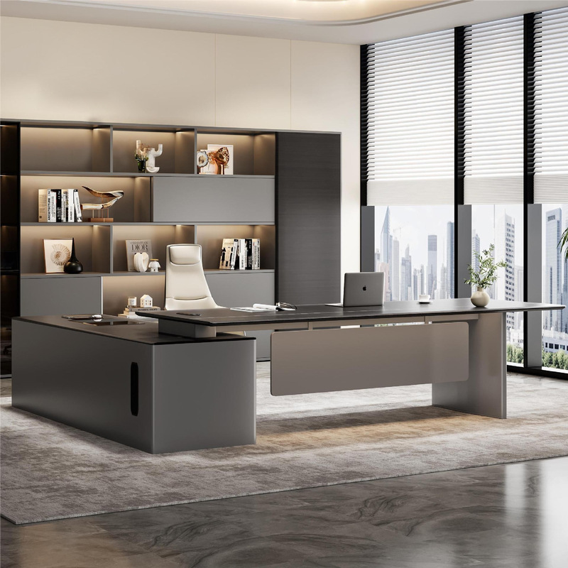 Light Luxury Boss Desk Office Desk and Chair Combination Simple Modern High-End Home Computer Desk Study Desk Italian Minimalist