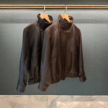 Y*L风高定进口英国羊羔泡皮重工立领廓形简约真皮机车皮衣外套女