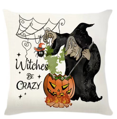 Transfronterizo Amazon Halloween impresión lino almohada cubierta bruja calabaza decoración doméstica almohada cubierta