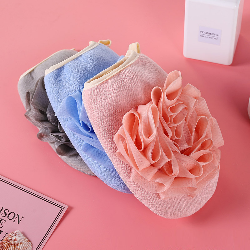 Toalla de baño de flores de baño, bola de baño dos en uno, guantes de baño suaves, artefacto de frotamiento de espalda, toalla de baño de arena fina, toalla de baño de doble cara