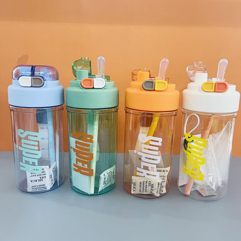 Shanghe 2062 nueva taza de subalmacén de valor nominal de gran altura con taza de plástico portátil taza de doble boca para estudiantes con taza de agua para niños de paja