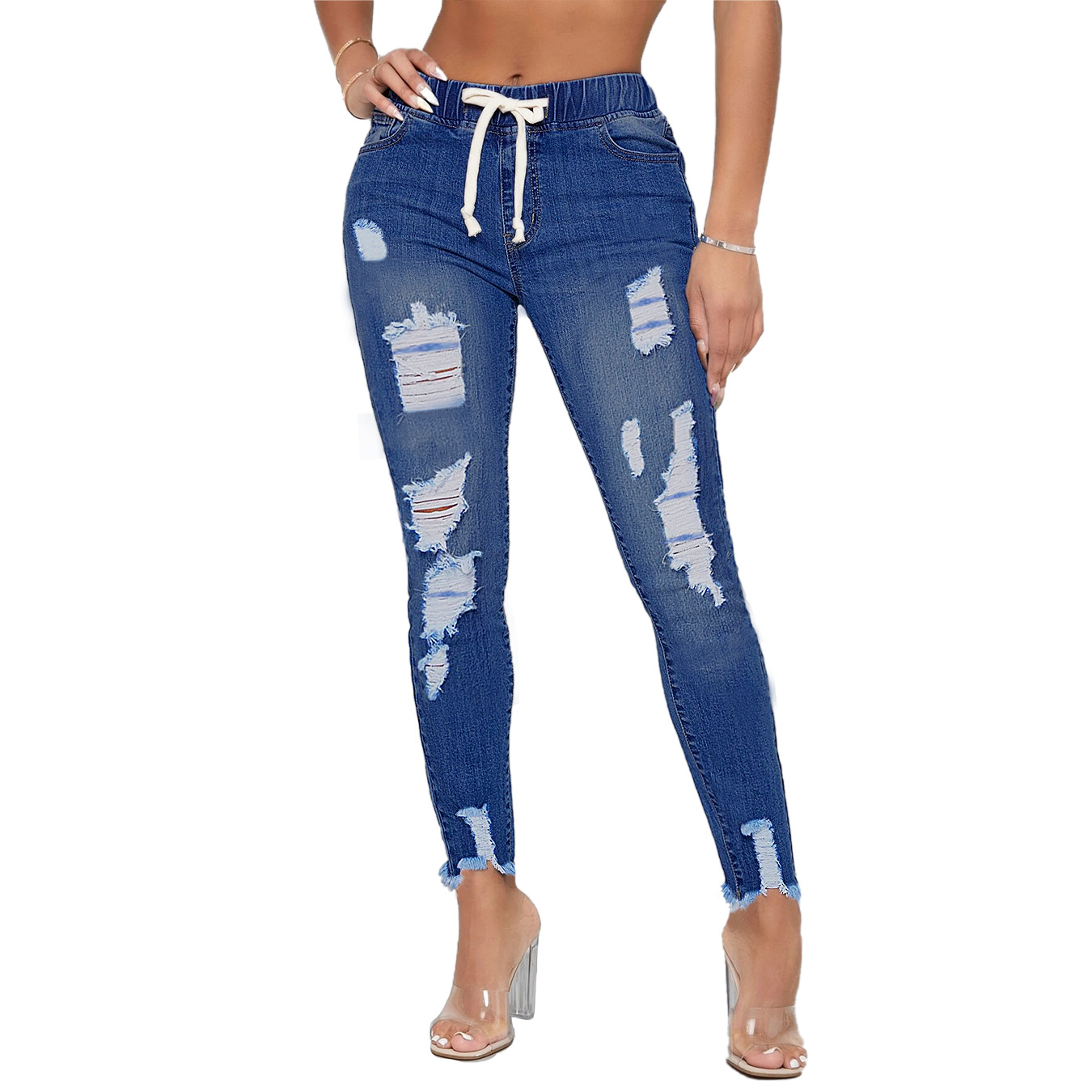 lace up slim fit ripped jeans NSWL118983