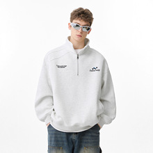 2025秋季重磅字母绣花高领卫衣男新款潮牌撞色宽松半拉链套衫外套