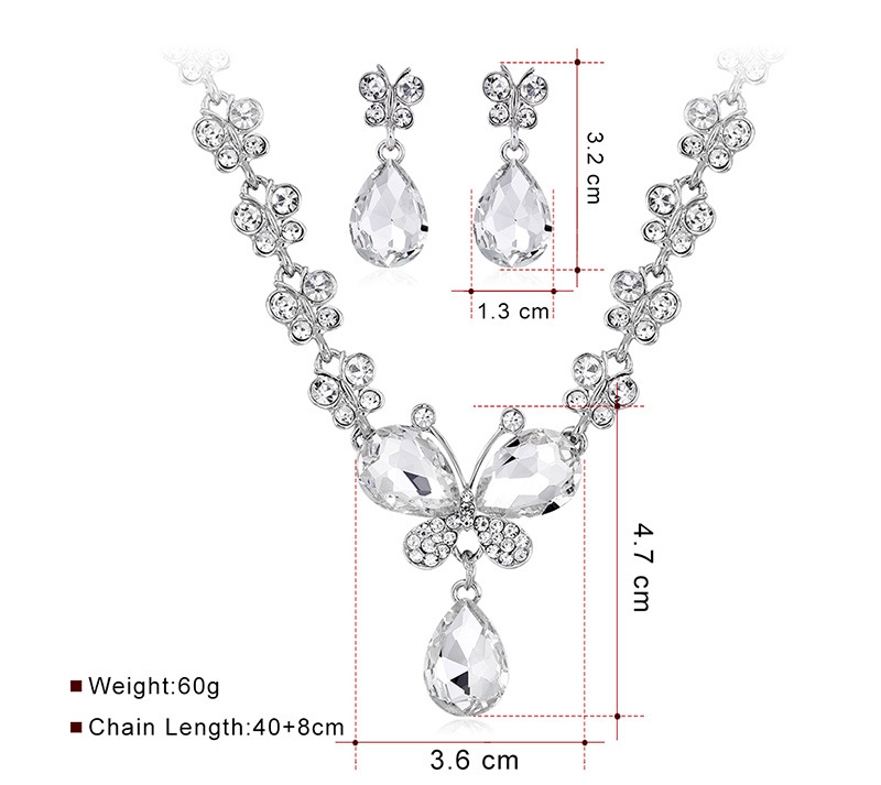 Fashion Wedding Flower Water Drop Butterfly Earrings Necklace Set Wholesale Nihaojewelry display picture 1