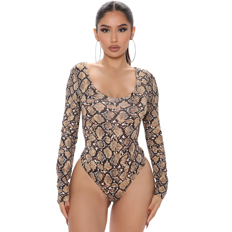 Snakeskin Leopard Polyester Bodysuits display picture 5