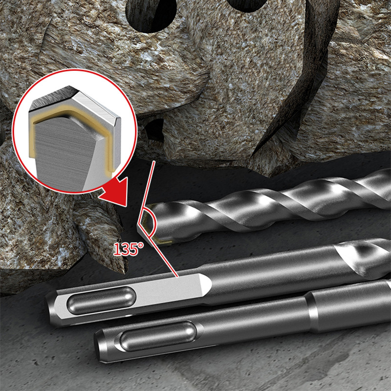 Impact drill bit extender hammer drill bit four-socket round-shank wall-concrete cement drill bit hole drilling bit