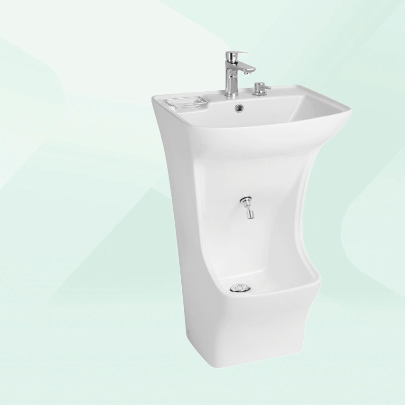 Cross-Border Middle Eastern One-Piece Column Basin Integrated Hand and Foot Wash Basin Ceramic Wholesale Basin Ceramic Integrated