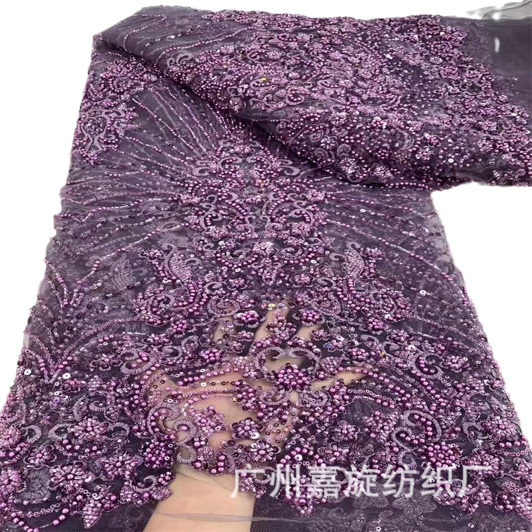 Comercio exterior cuentas rojas sequinilla encaje bordado malla cuentas tubo vestido de boda vestido hecho a mano DIY vestido de rendimiento tela bordada image 6