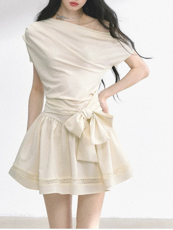 【东京创愈木】 高级感法式露肩连衣裙女夏收腰显瘦蓬蓬裙短裙|undefined