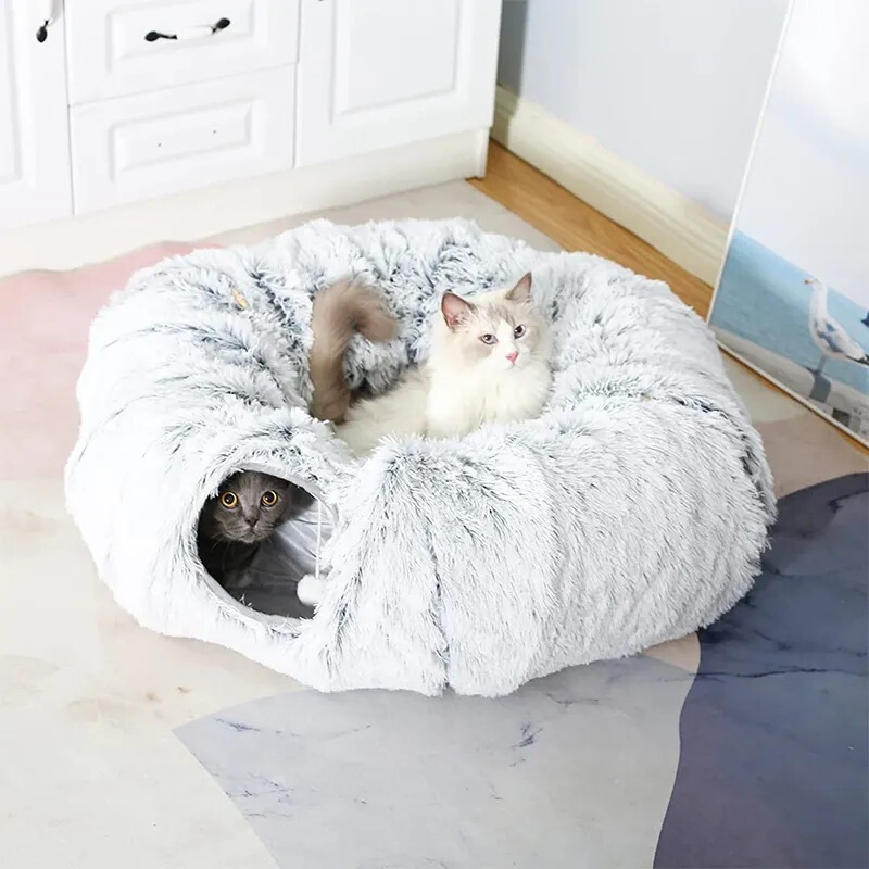 Winter plush cat nest cat tunnel two-in-one foldable cat nest cat Channel Four Seasons universal donut tunnel